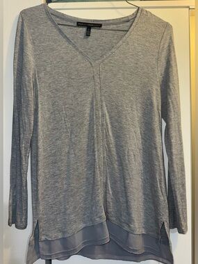 White House Black Market Knit Top with small  Rhinestone, & Chiffon Trim small